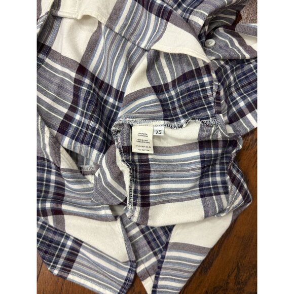 NEW Cloth & Stone XS Plaid Split back Long Sleeve Button Down Shirt Purple White - Picture 14 of 14
